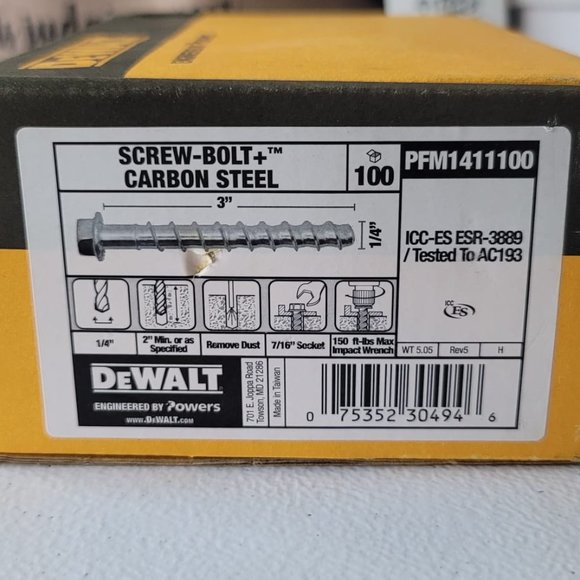 dewalt Storage & Organization Dewalt Powers Fasteners Pfm41110 Screwbolt Carbon Steel 14 X 3